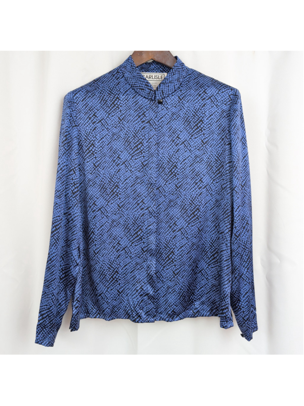 Vintage Silk Blue Scale Patterned Top 12 - Picture 6 of 6